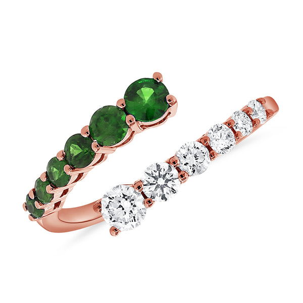 1.10 Carat Emerald and Diamond Wrap Ring in 14K Gold – Elegant Bypass Band