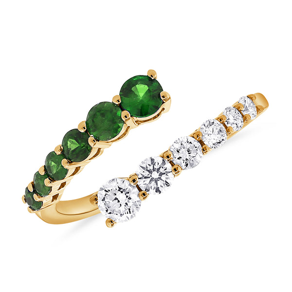1.10 Carat Emerald and Diamond Wrap Ring in 14K Gold – Elegant Bypass Band