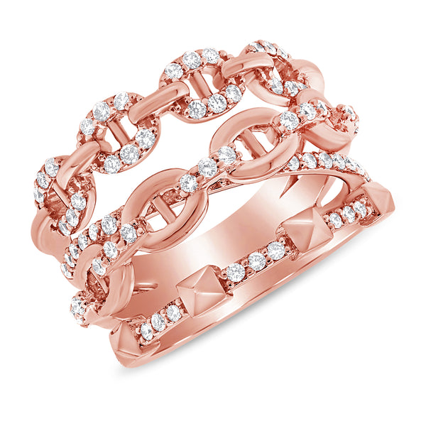 0.67ct Diamond & 14kt gold Designer Triple Row Open Links Chain Ring