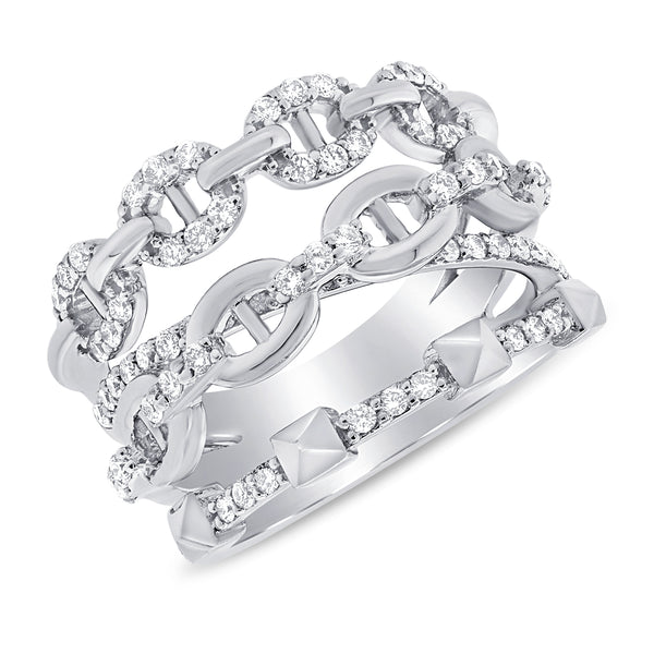 0.67ct Diamond & 14kt gold Designer Triple Row Open Links Chain Ring