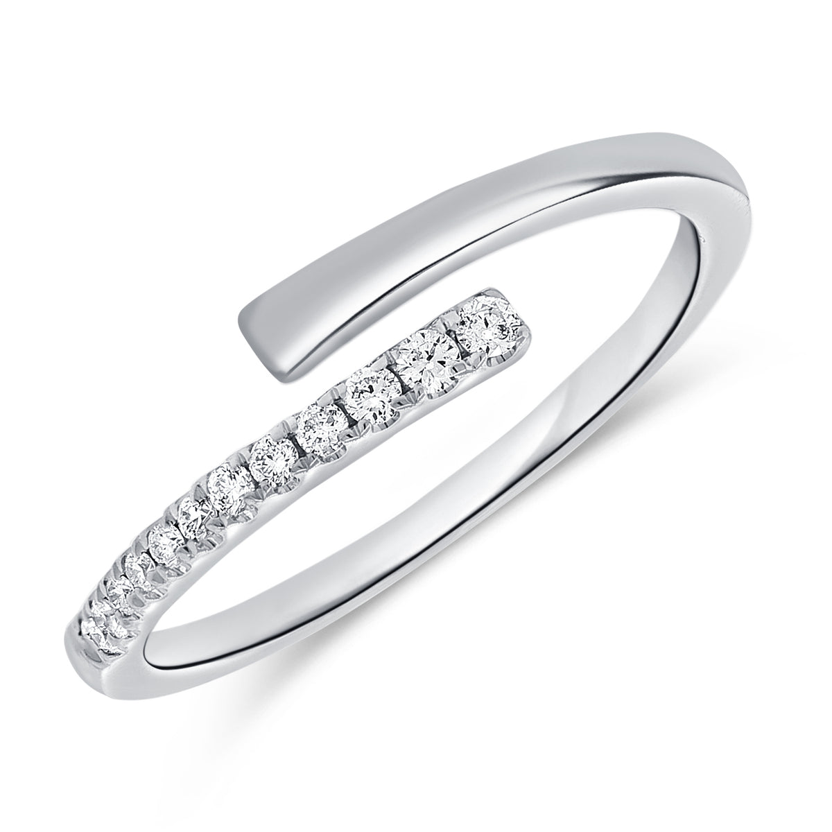 14K Gold Diamond Wrap Ring – Modern Curved Design with 0.11ct Diamonds