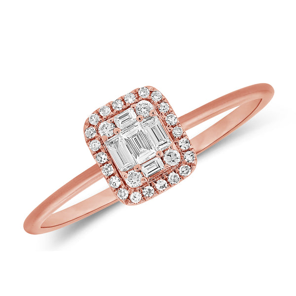 14K Gold Illusion Baguette & Round Diamond Ring (0.21ct) – White, Yellow, or Rose Gold