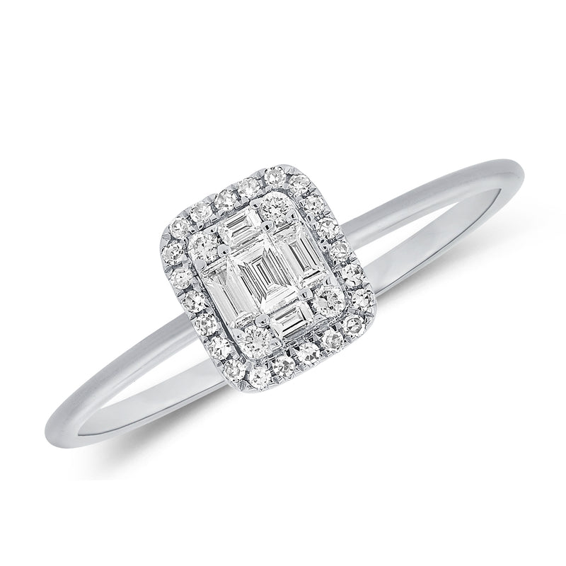 14K Gold Illusion Baguette & Round Diamond Ring (0.21ct) – White, Yellow, or Rose Gold