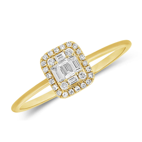 14K Gold Illusion Baguette & Round Diamond Ring (0.21ct) – White, Yellow, or Rose Gold