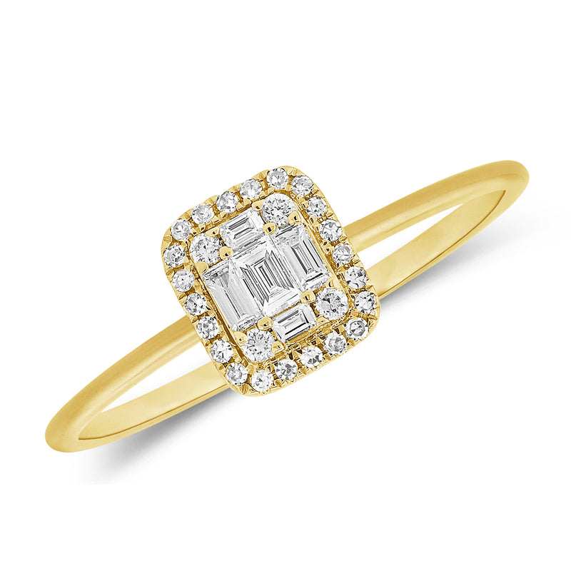 14K Gold Illusion Baguette & Round Diamond Ring (0.21ct) – White, Yellow, or Rose Gold