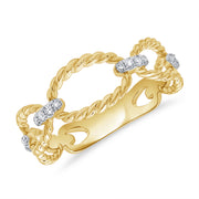 14K Gold Rope Chain Diamond Ring – Twisted Rope Link Diamond Ring