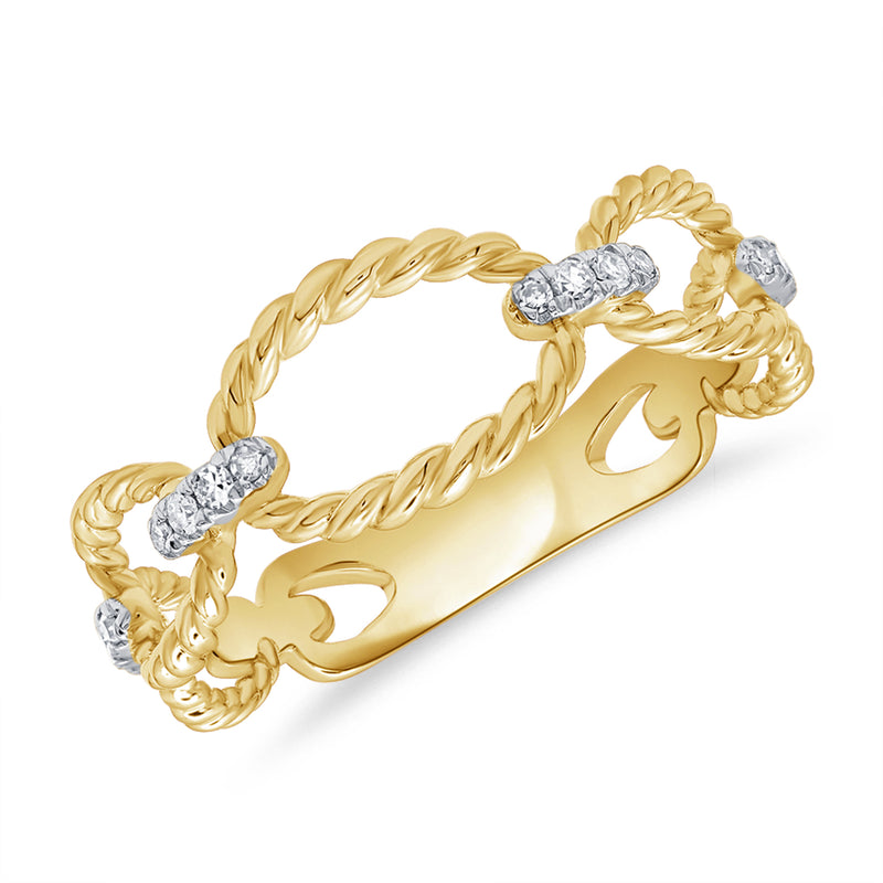 Rope-Style Chain Ring with Diamonds in 14K Gold