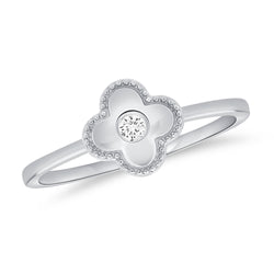 14K Gold Clover Ring with Diamonds