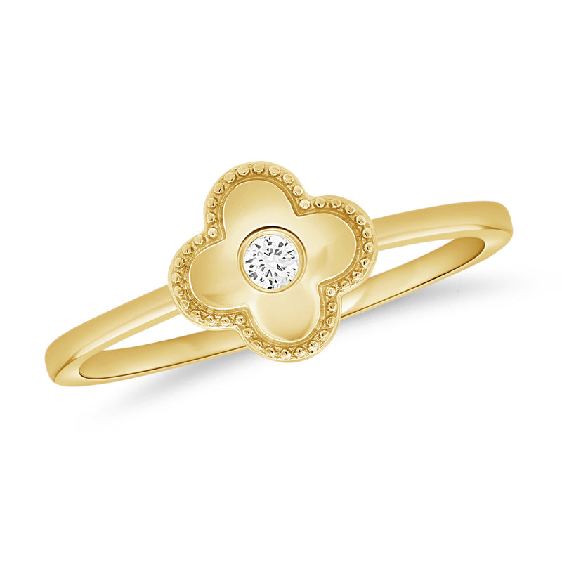 14K Gold Clover Ring with Diamonds