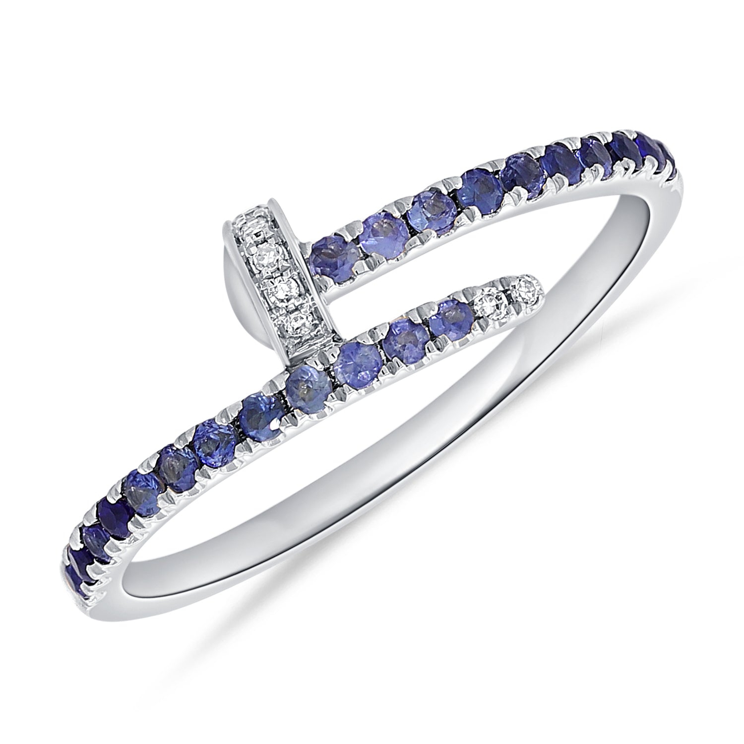 14K Gold Sapphire & Diamond Nail Ring – Modern Wrap Ring with 0.36 CTW Sapphires