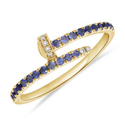 14K Gold Sapphire & Diamond Nail Ring – Modern Wrap Ring with 0.36 CTW Sapphires
