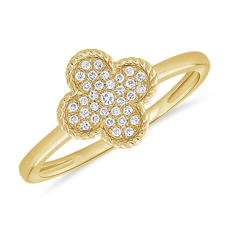 Unique 14K Gold Clover Ring with Diamonds