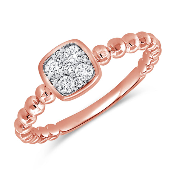 14K Gold Diamond Ball Ring with Cushion Cluster