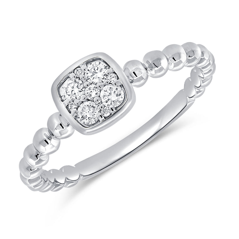 14K Gold Diamond Ball Ring with Cushion Cluster