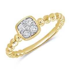 14K Gold Diamond Ball Ring with Cushion Cluster