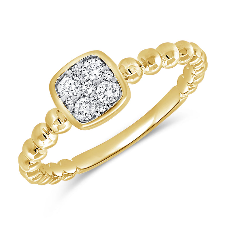 14K Gold Diamond Ball Ring with Cushion Cluster