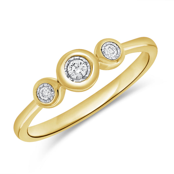 14K Gold Tri Diamond Ring in Miracle Setting