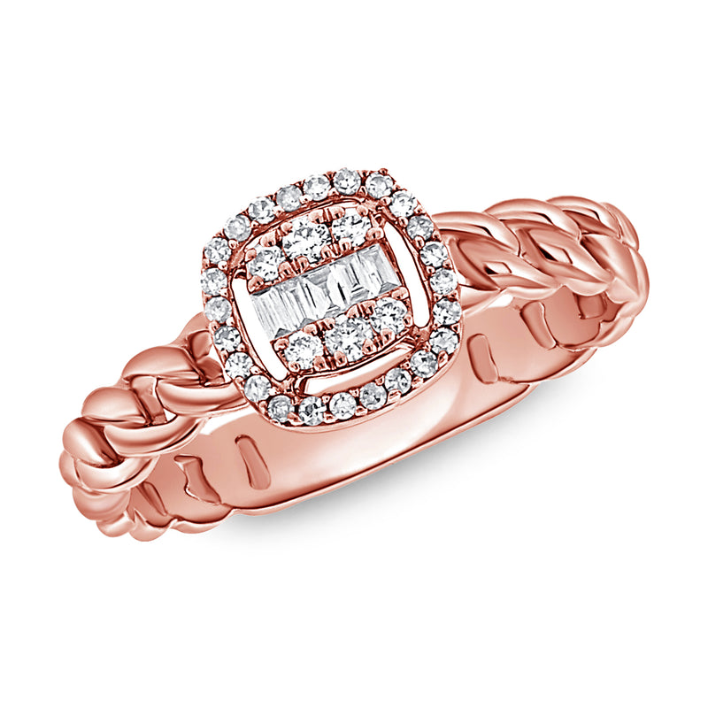 Elegant 14K Gold Baguette & Round Diamond Link Ring – 0.23 Carat