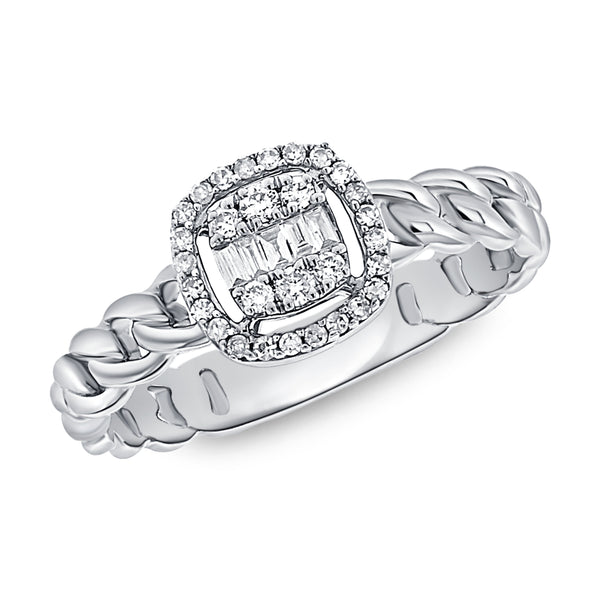Elegant 14K Gold Baguette & Round Diamond Link Ring – 0.23 Carat