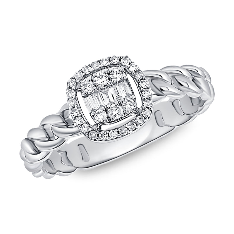 Elegant 14K Gold Baguette & Round Diamond Link Ring – 0.23 Carat