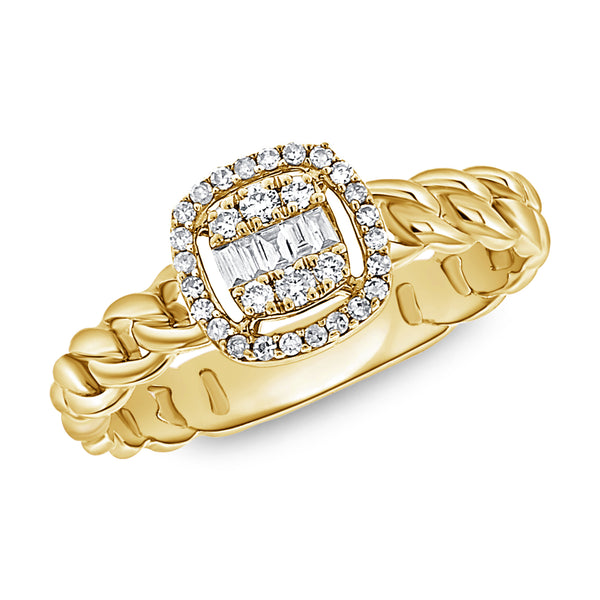 Elegant 14K Gold Baguette & Round Diamond Link Ring – 0.23 Carat