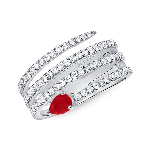 1.47ct Diamonds Trends Open & Multi Row Wrap Ring with Colored Stone Pear Shape Accent