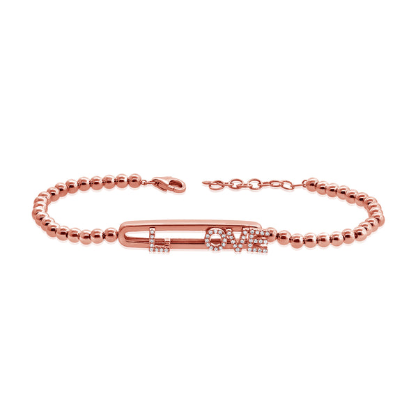 14K Gold Diamond LOVE Beaded Chain Bracelet – 0.11 Carat