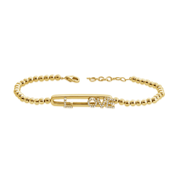 14K Gold Diamond LOVE Beaded Chain Bracelet – 0.11 Carat