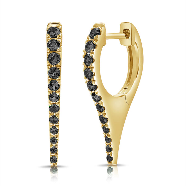 14K Gold Black Diamond Huggie Earrings – 0.44 Carat
