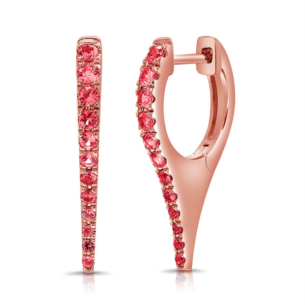 14K Gold Ruby Huggie Earrings with 0.48 Carats – Elegant Elongated Hoop Design