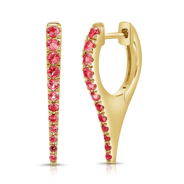 14K Gold Ruby Huggie Earrings with 0.48 Carats – Elegant Elongated Hoop Design