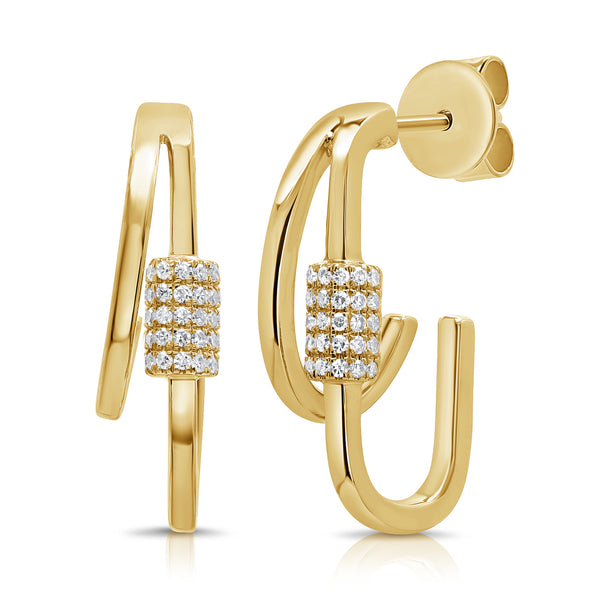 Modern Diamond Link Hoop Earrings in 14K Gold