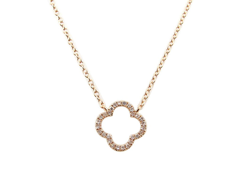 14K Gold Diamond Clover Pendant Necklace | 0.08 Carat Pavé Diamonds