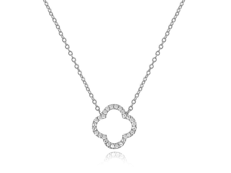14K Gold Diamond Clover Pendant Necklace | 0.08 Carat Pavé Diamonds