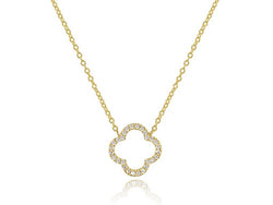 14K Gold Diamond Clover Pendant Necklace | 0.08 Carat Pavé Diamonds