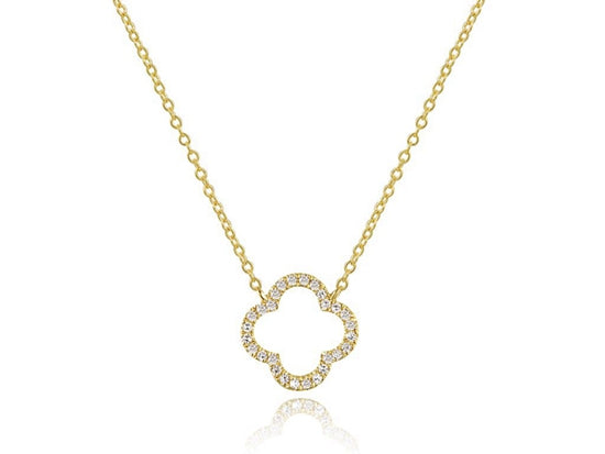 14K Gold Diamond Clover Pendant Necklace | 0.08 Carat Pavé Diamonds
