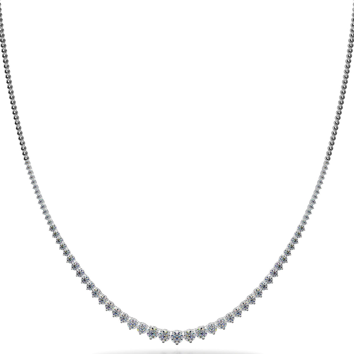 Round Diamond Three-Prong Tennis Necklace