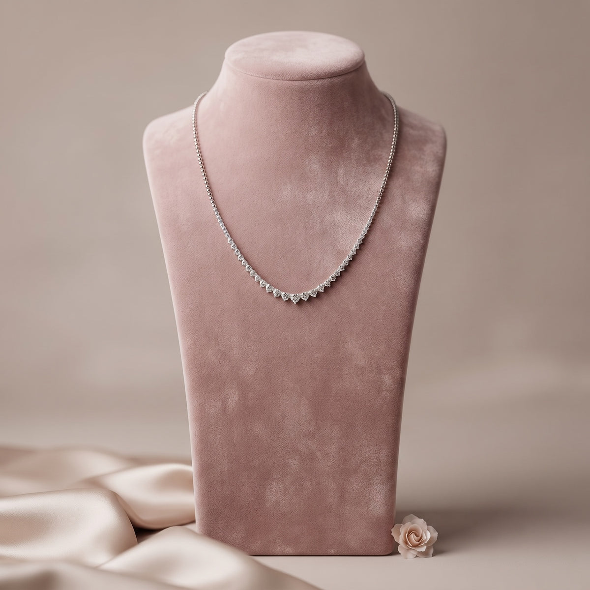Round Diamond Three-Prong Tennis Necklace