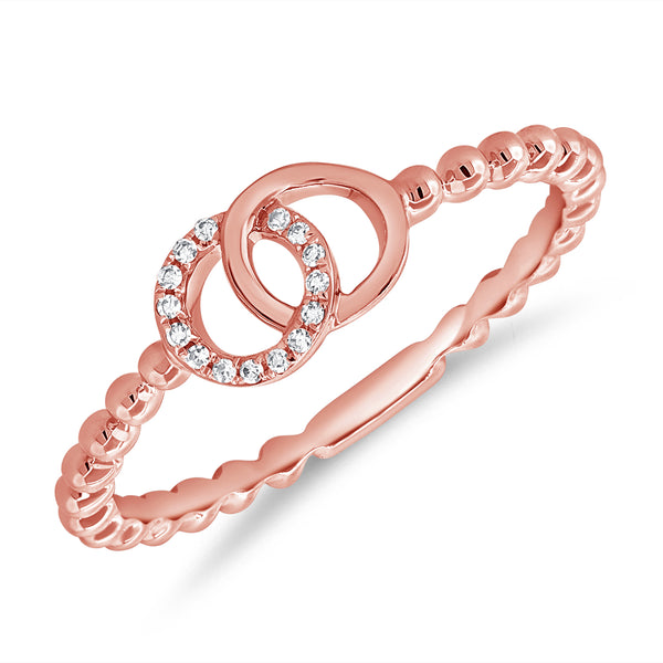 14K Gold Diamond Circle Link Ring – 0.04 Carats, Beaded Band Design