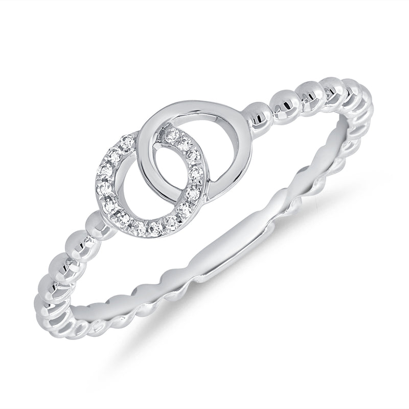14K Gold Diamond Circle Link Ring – 0.04 Carats, Beaded Band Design