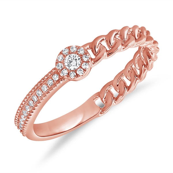 14K Gold Diamond Link Chain Halo Ring – 0.12 Carats