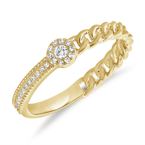 14K Gold Diamond Link Chain Halo Ring – 0.12 Carats