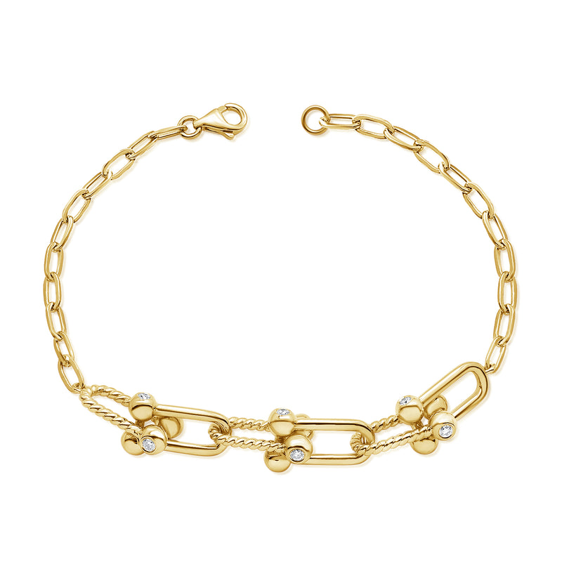 14kt Gold & Diamond Designer Trendy Links Hard Ware Bracelet
