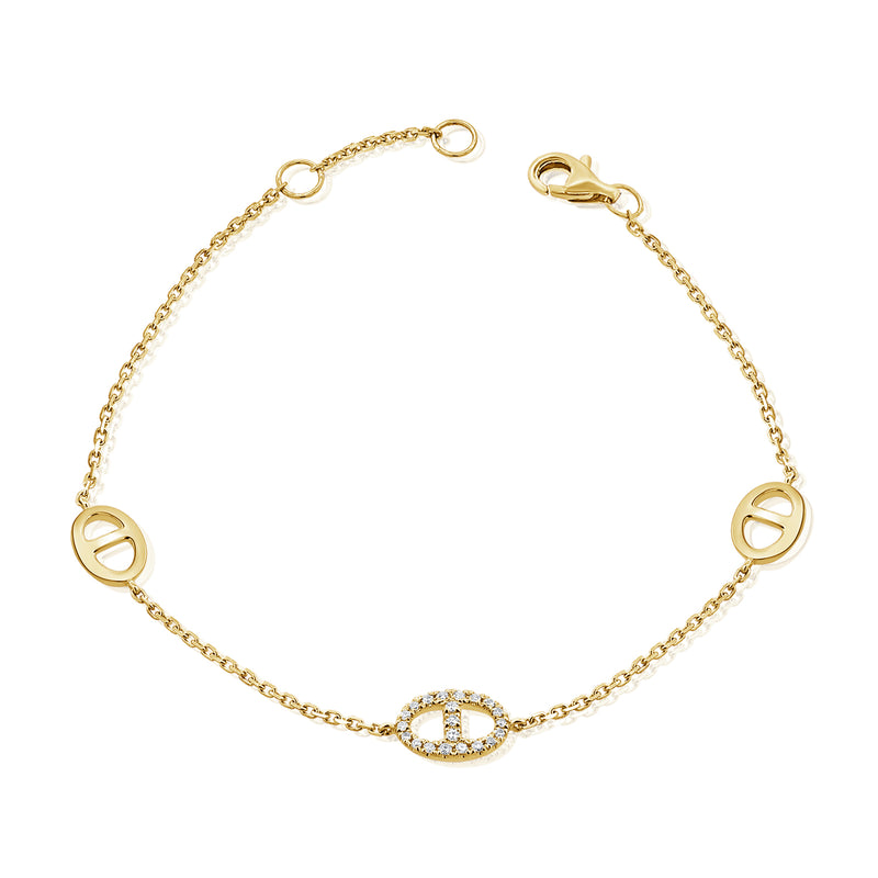 14K Gold Diamond Oval Link Bracelet