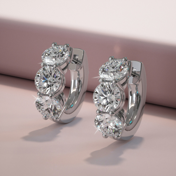 Classic Three-Stone Diamond Huggie Earrings in 14K or 18K Gold
