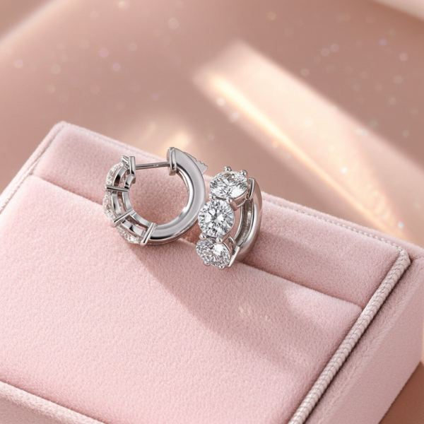 Classic Three-Stone Diamond Huggie Earrings in 14K or 18K Gold