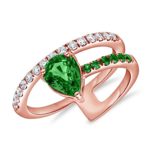 Elegant 1.44 Carat Emerald and Diamond Pear Wrap Ring in 14K Gold