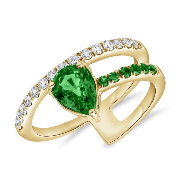 Elegant 1.44 Carat Emerald and Diamond Pear Wrap Ring in 14K Gold