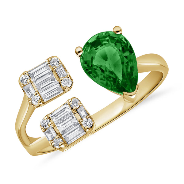 1.43ct Baguettes & Round Diamond Illusion set Ring with Pear Shape Colored Stone