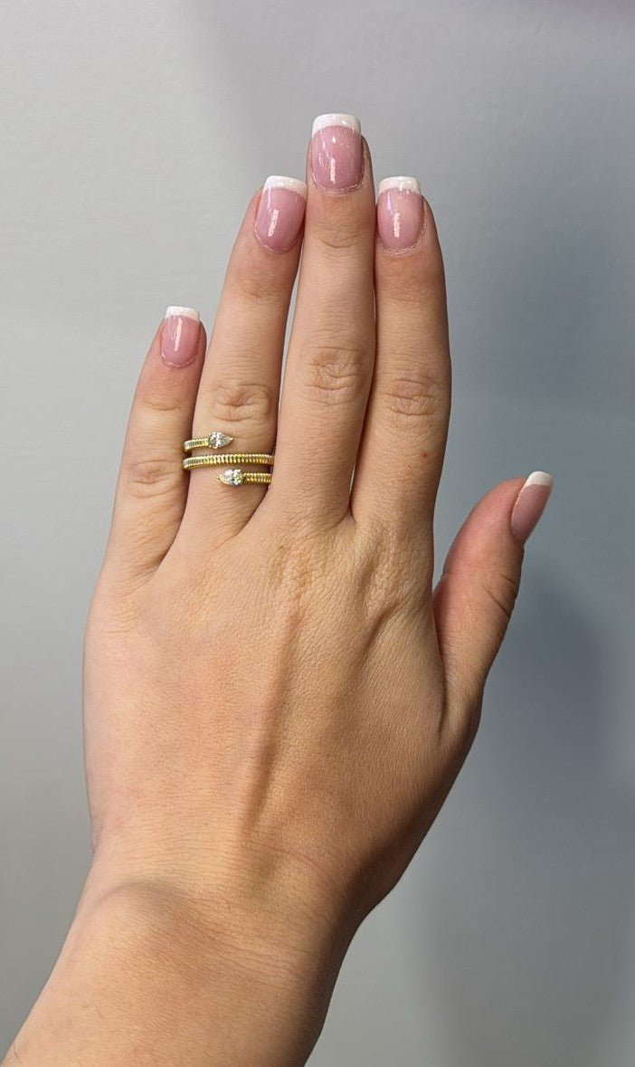 14K Gold Pear-Shaped Diamond Wrap Ring (0.32 Carat) – Fluted Open Band in White, Yellow, or Rose Gold